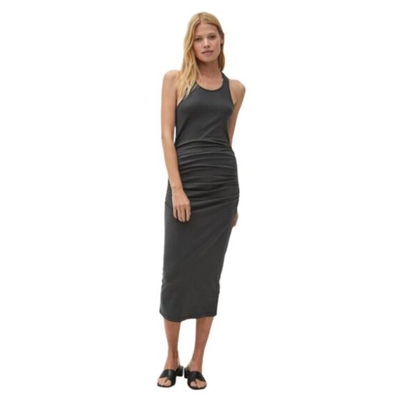 NWOT Michael Stars "Vivian" Brown Ruched Side Racerback Midi Dress - Picture 4 of 4